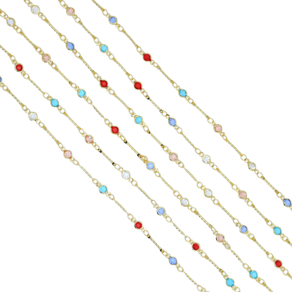 Colorful CZ Brass Wire Wrapped Gold Plated Chain by Yard- Link Findings, SKU#HX09