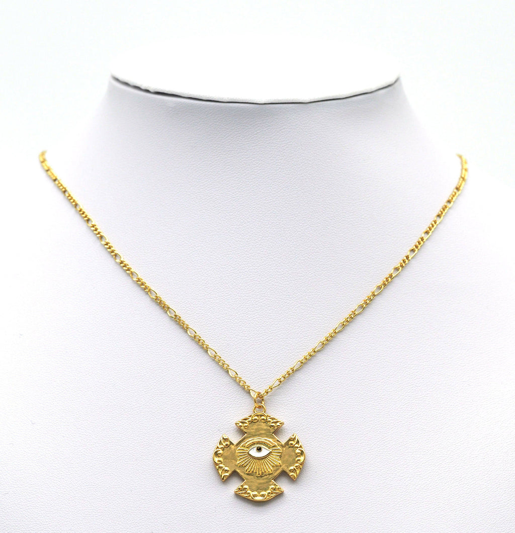 Enamel Evil Eye On Cross Charm, Sku#Y697