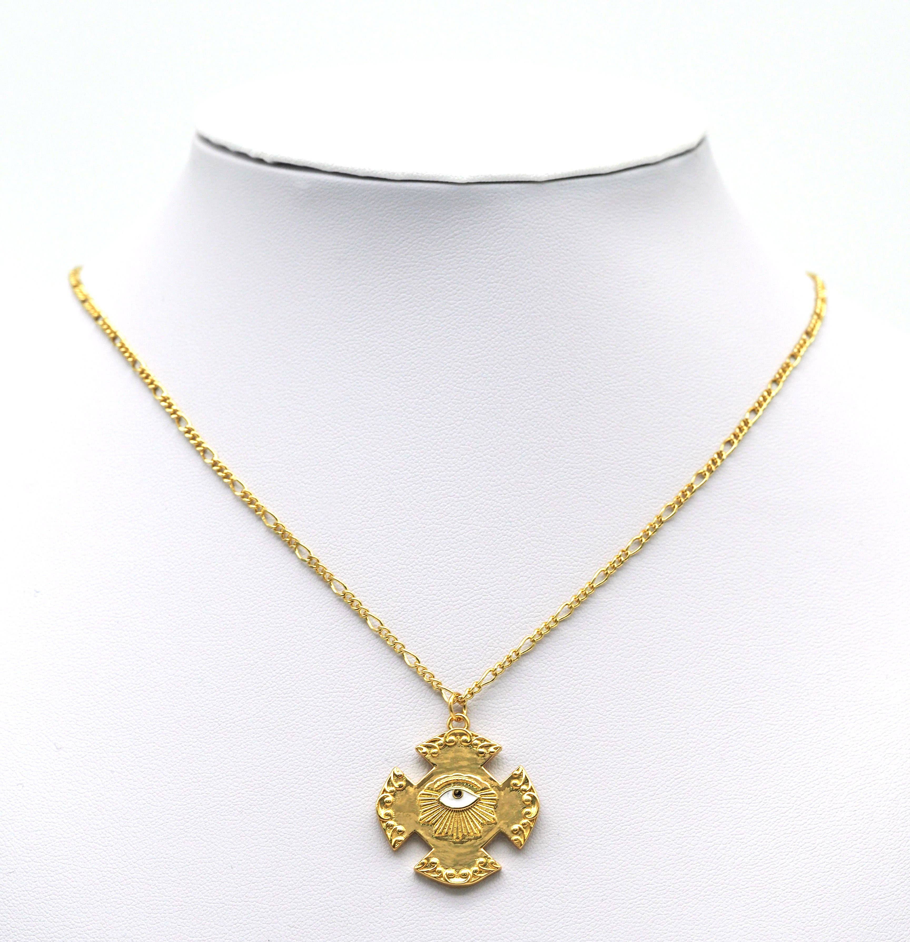 Enamel Evil Eye On Cross Charm, Sku#Y697