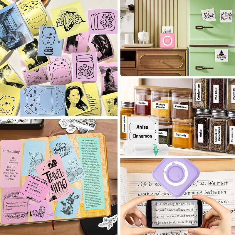 Mini Sticker Printer, Mini Label Printer Portable Inkless Thermal Printer, Free Cut Small Pocket Printer for DIY Scrapbook, Travel, Notes,Photos, Pictures, Label, Memo, Compatible with Ios&Android, Thermal Label Maker