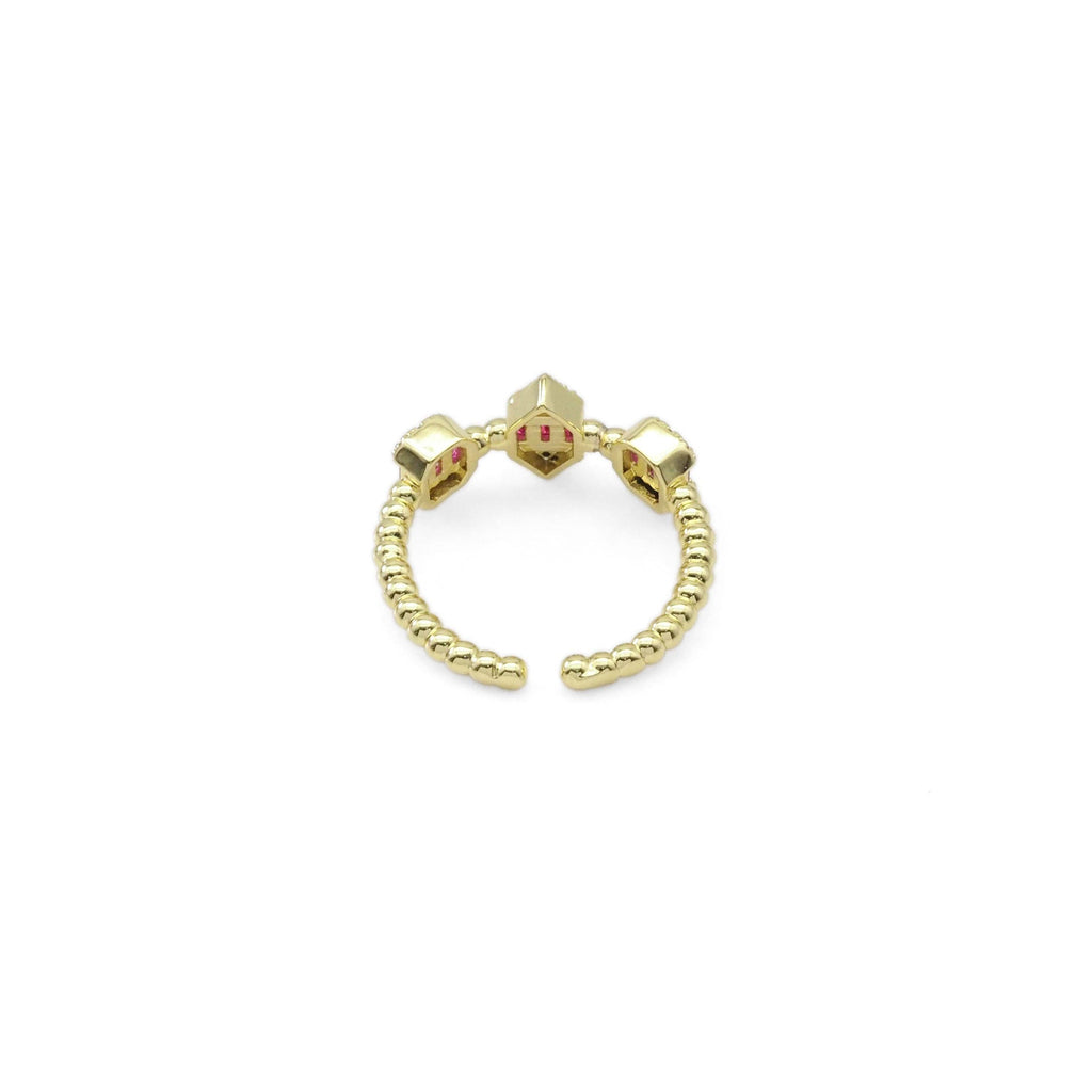 Gold Green Fuchsia Cobalt Blue CZ Double Point Adjustable Ring, Sku#LX324
