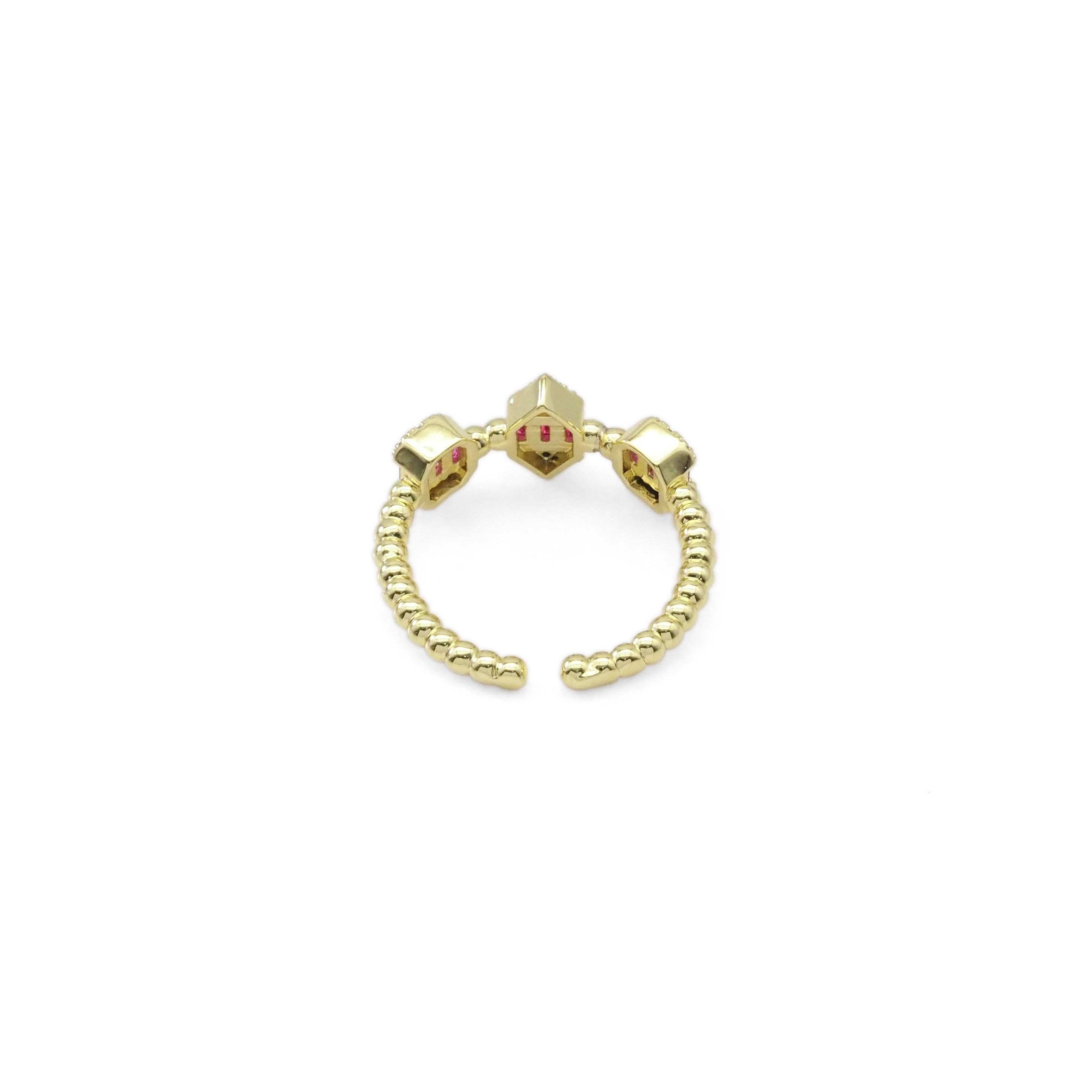 Gold Green Fuchsia Cobalt Blue CZ Double Point Adjustable Ring, Sku#LX324