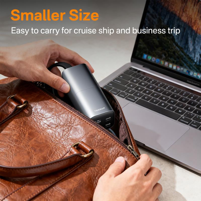[Buy 1 Get 1 Free 60W Charging Cable] Tessan Detachable Power Strip with 35W Gan Fast Charging, USB Adapter and 3AC Power Strip into One for Easy Portability, 7-In-1 Power Strip with USB-A/C Ports for Phones, Ipad, Macbook and More Devices