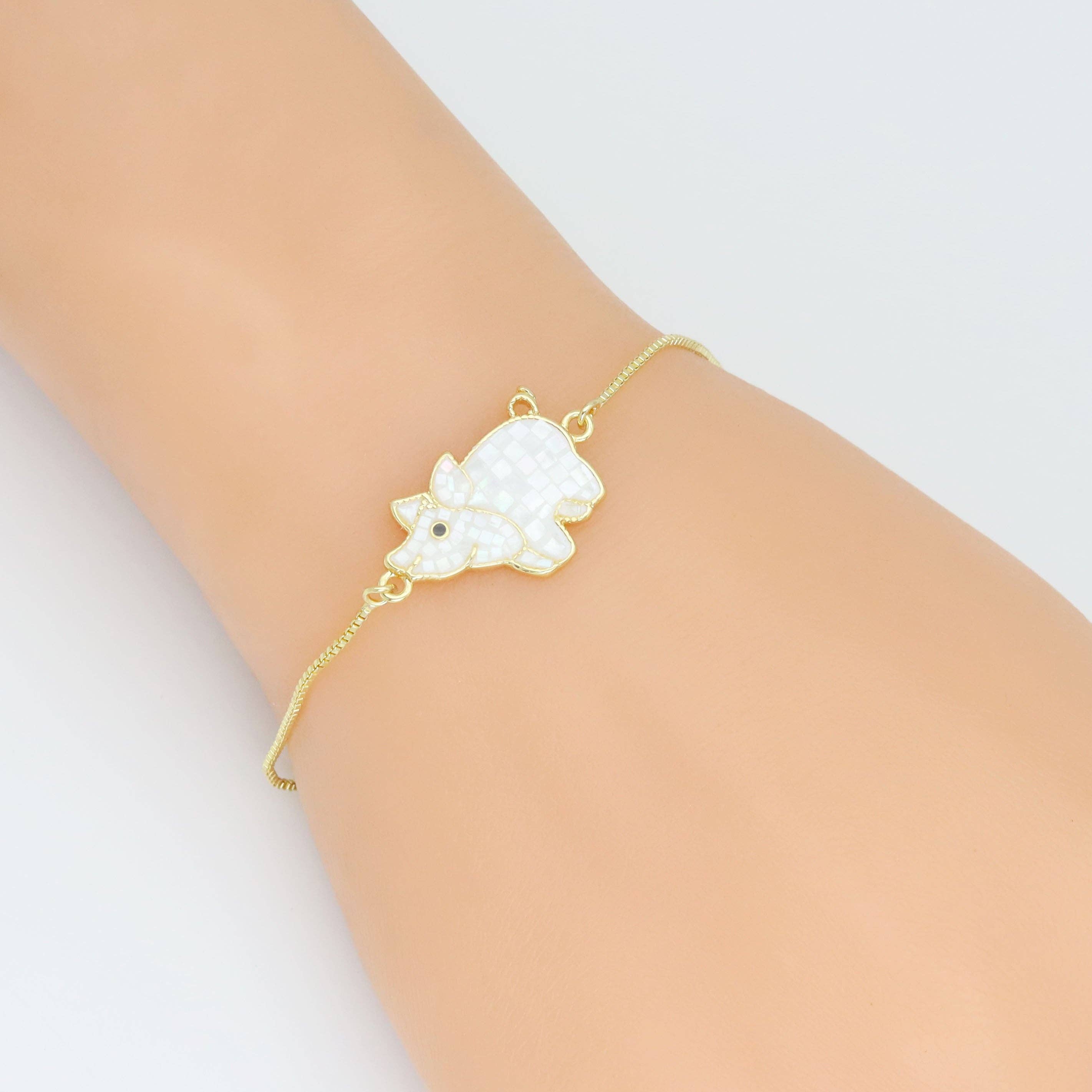 Mother of Pearl Piggy Connector Charm Pendant, Sku#WL15