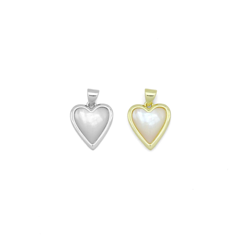 Silver Gold Opal Mop Heart Charm Pendant, Sku#LX750