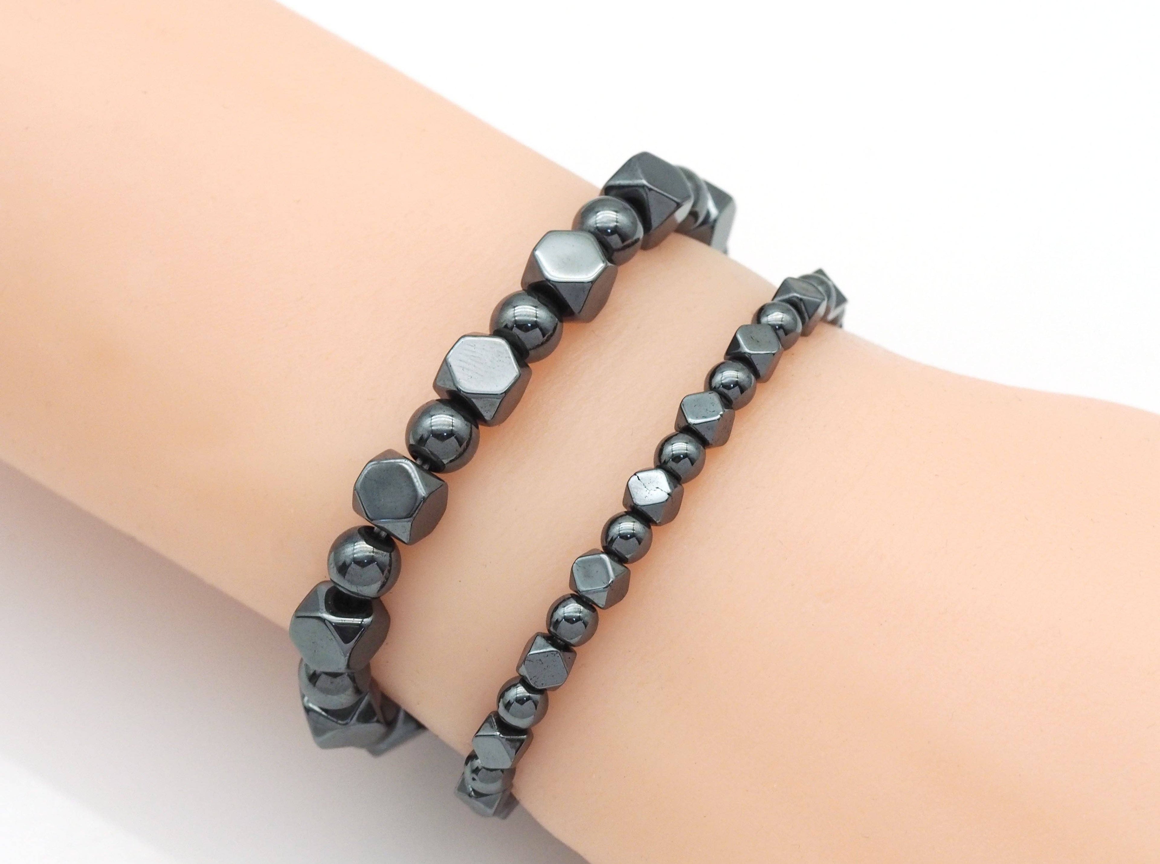 Genuine Gunmetal Hematite Cube Stretchy Bracelet, 7.5'', Sku#EF236
