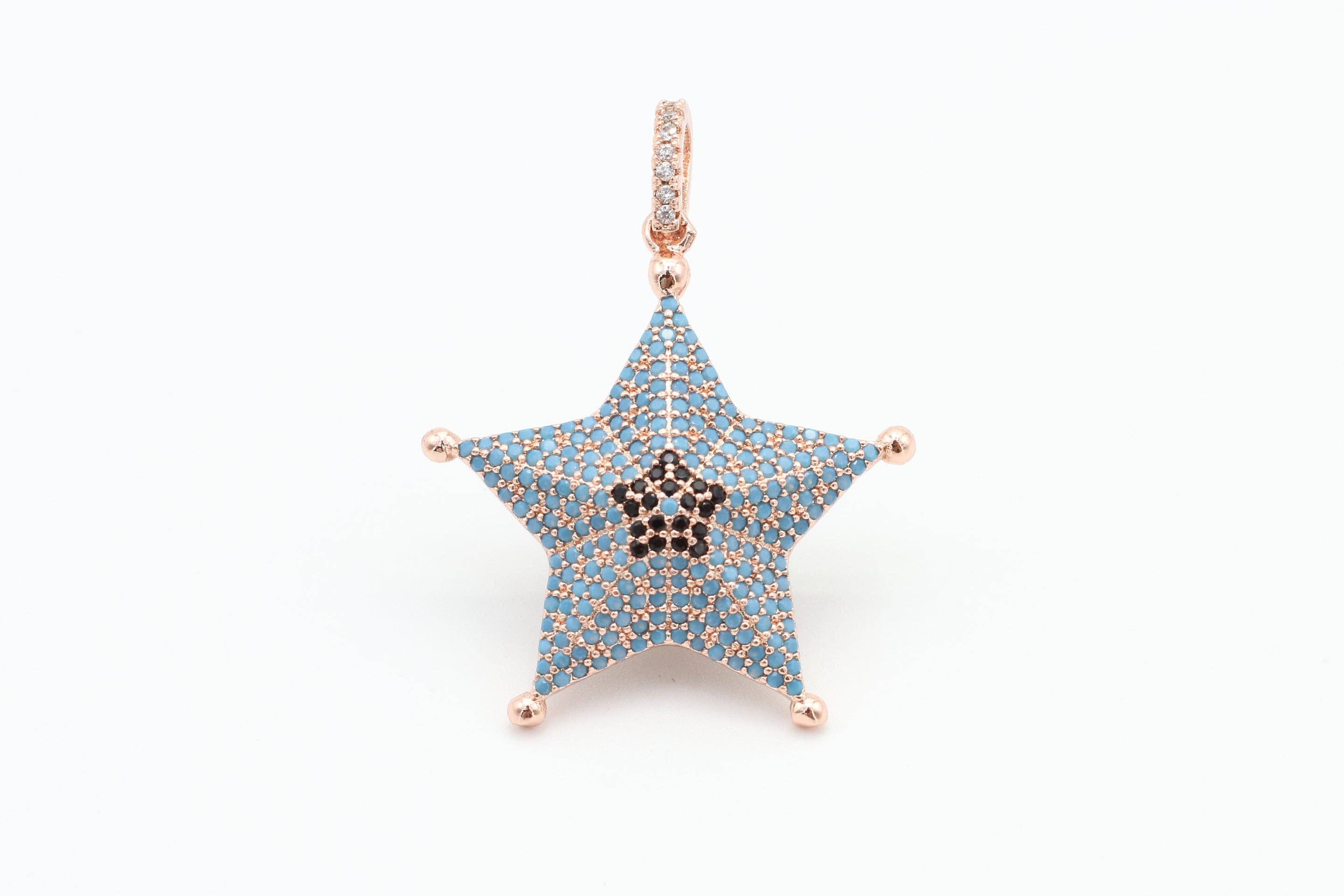 CZ Micro Pave 28x36mm Turquoise Star Pendant/Charm, Cubic Zirconia Pendant/Charm for Necklace Bracelet, Fashion Jewelry Findings, sku#F5