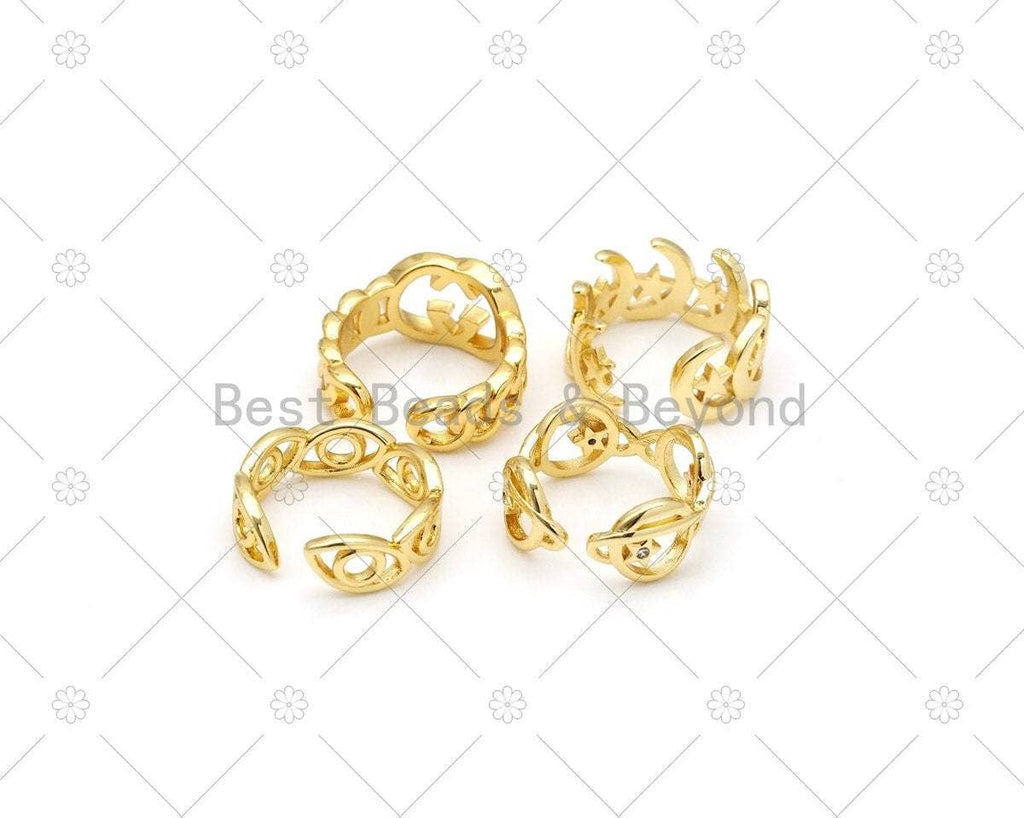CZ Star Moon Evil Eye Globe Adjustable Ring, Sku#JL57