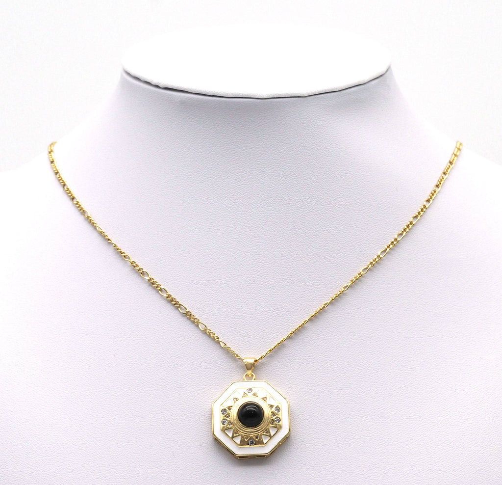 Gold CZ Enamel Octagon Shape Focal Pendant, Sku#LK726