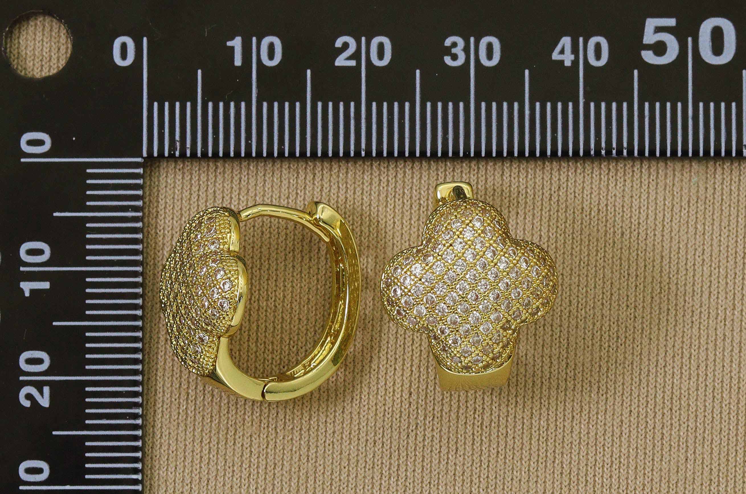 CZ Micro Pave Clover Flower Earrings,Sku#Y613