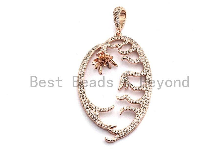 CZ Micro Pave Focal Hollow out Flower Leaf Pendant/Charm,Cubic Zirconia Paved Charm, Necklace Bracelet Charm Pendant, 33x51mm,sku#F855