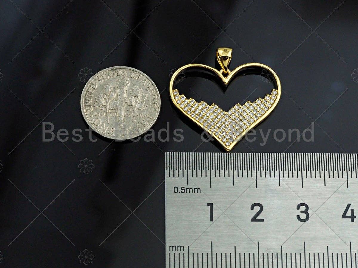 18K Gold Large Heart Shape Pendant,Heart Charm, Heart Pave Pendant, Gold plated, 21mm, Sku#LK55