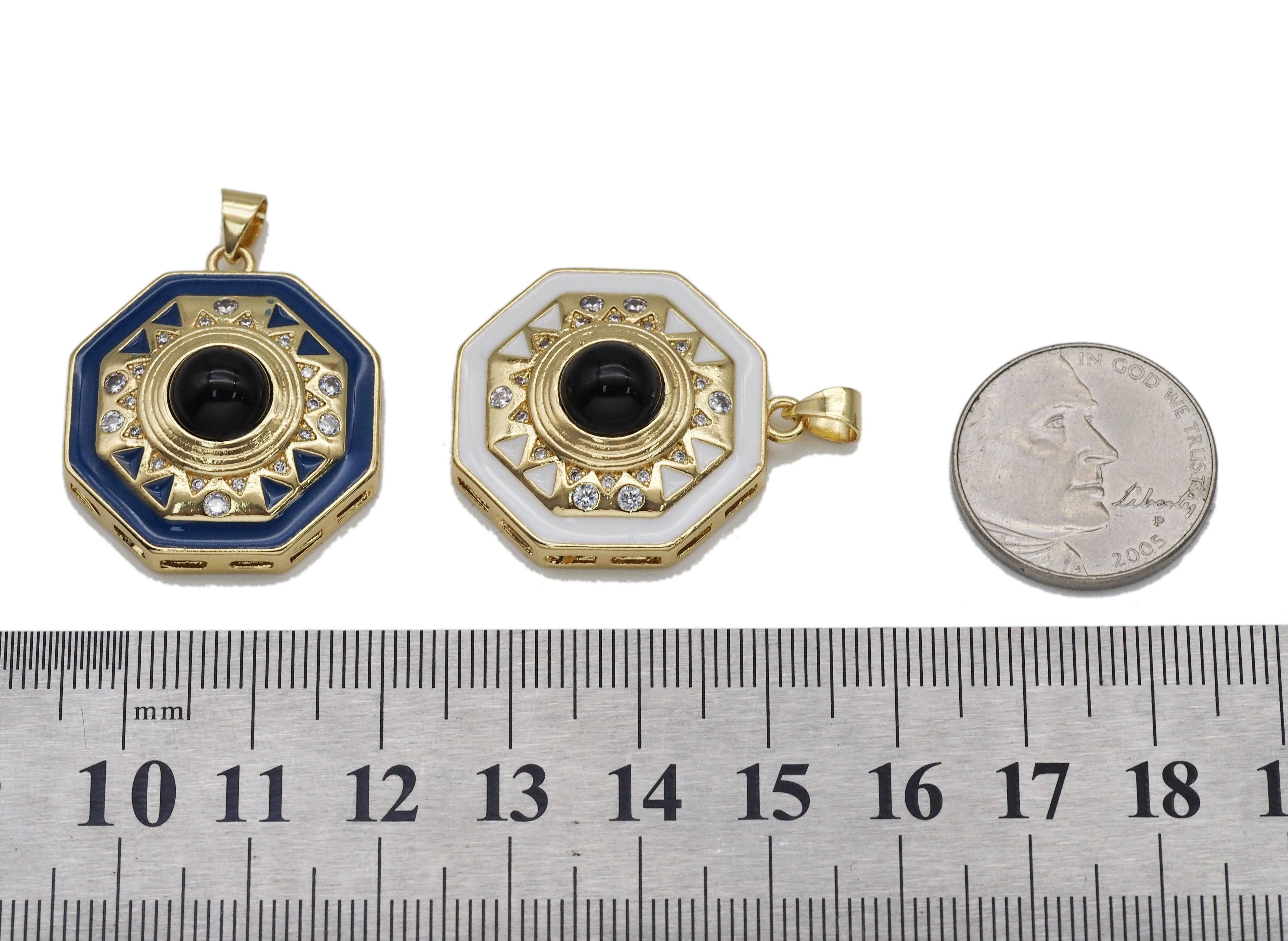 Gold CZ Enamel Octagon Shape Focal Pendant, Sku#LK726
