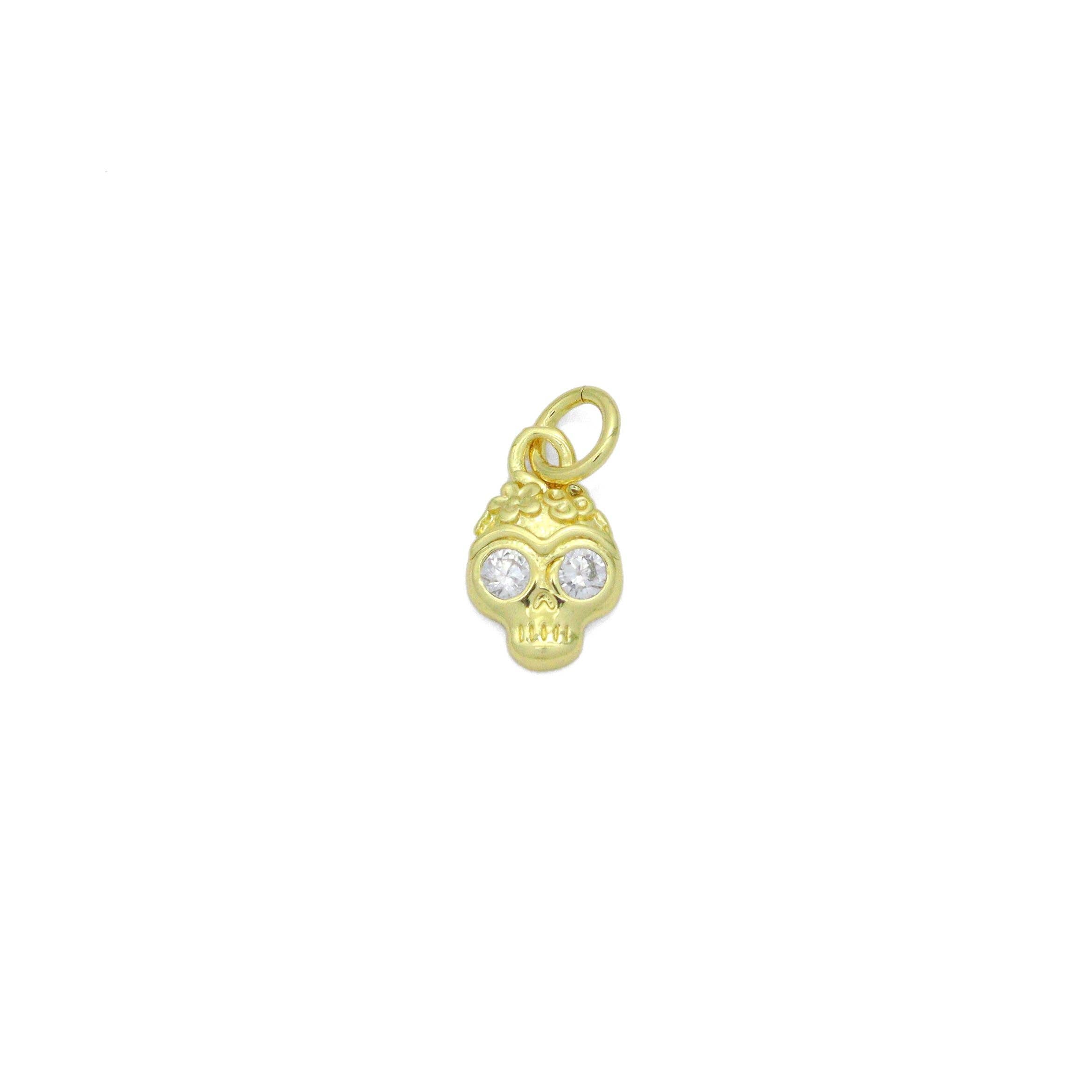 Cute CZ Skull Head Charm Pendant, Sku#LK1155