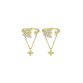 Gold CLear CZ Butterfly with Chain Cross Adjustable Ring, Sku#LD436