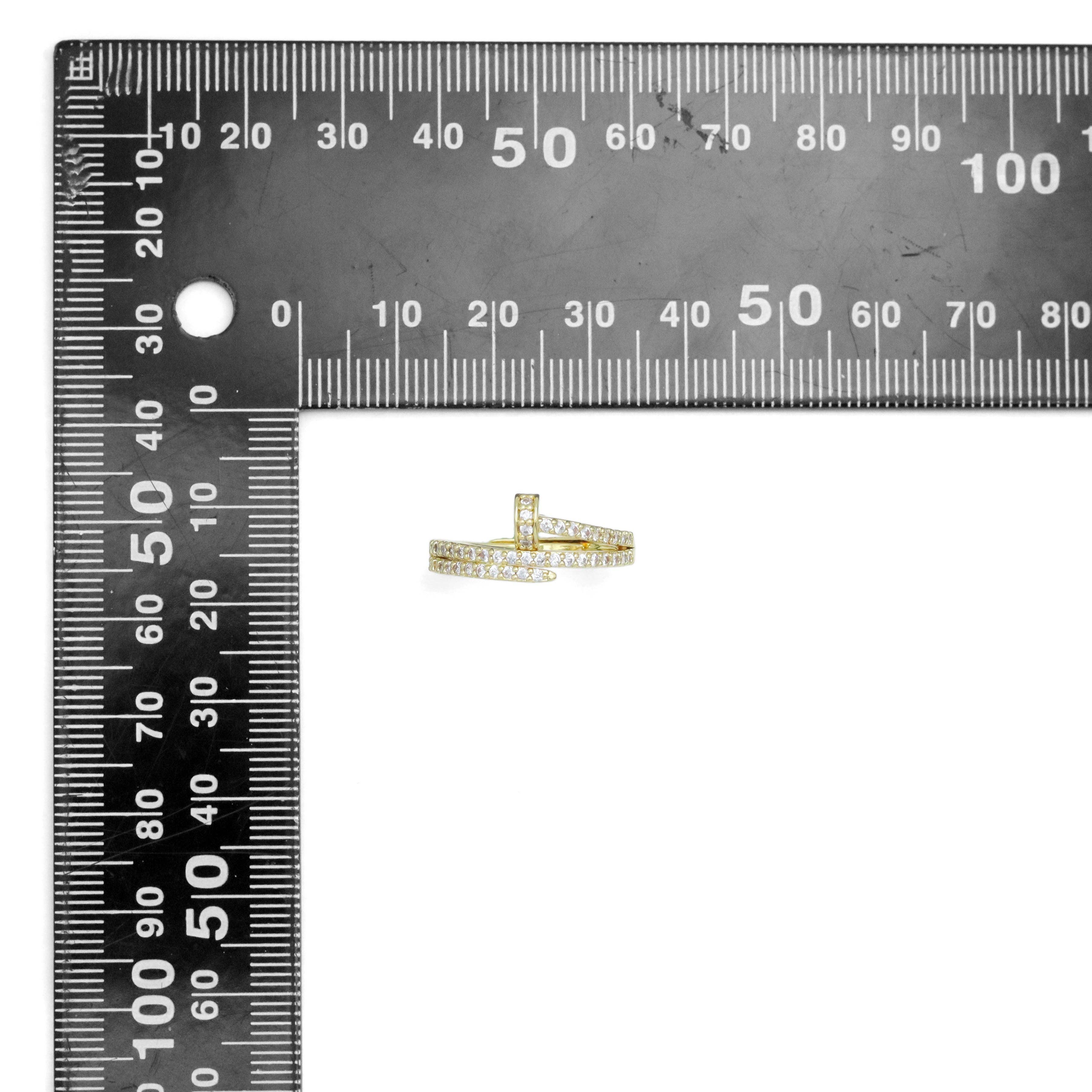 Gold Silver Clear CZ Nail Wrap Adjustable Ring, Sku#A379