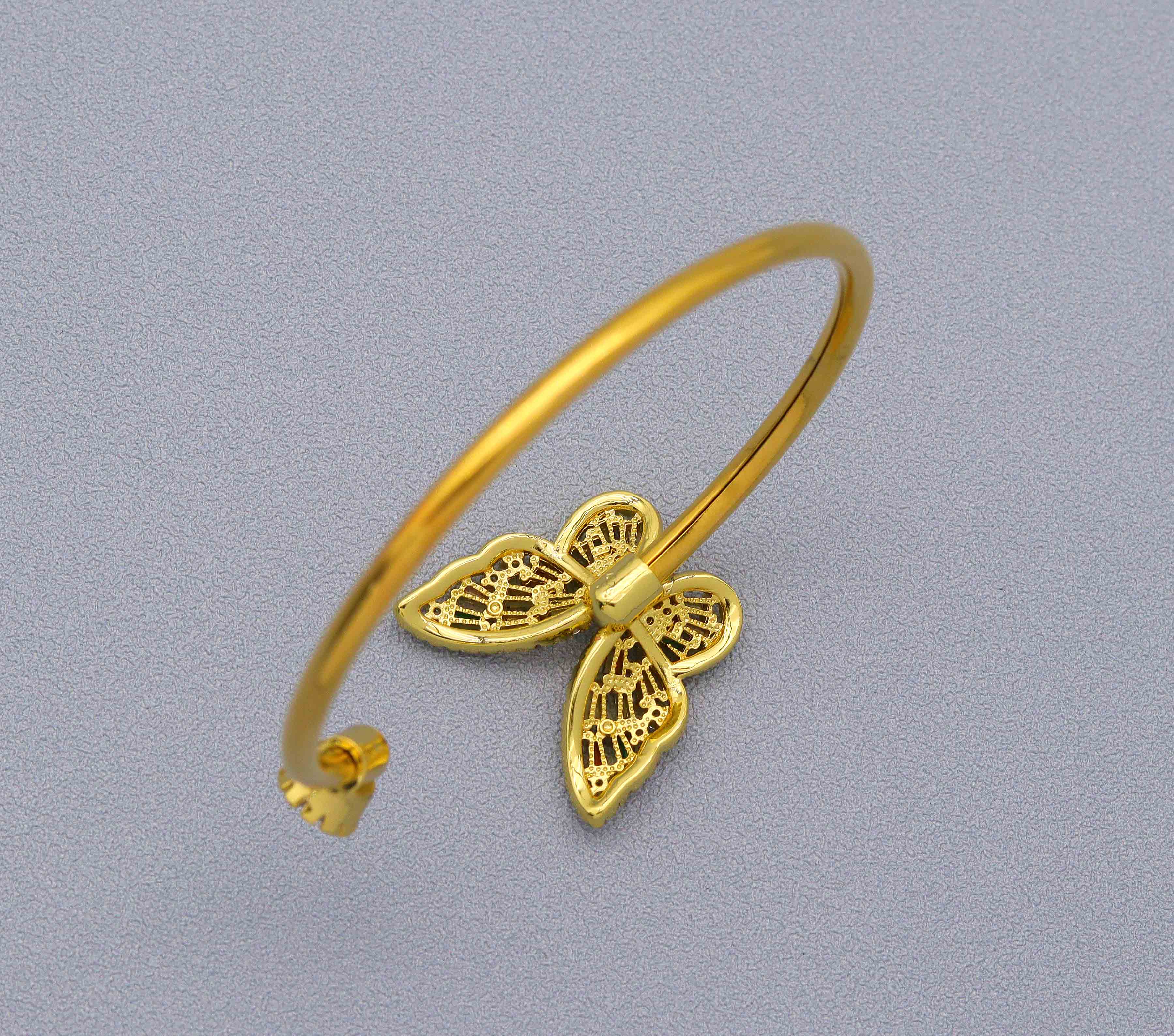 CZ Gold Silver Butterfly Cuff Bracelet, Sku#B205