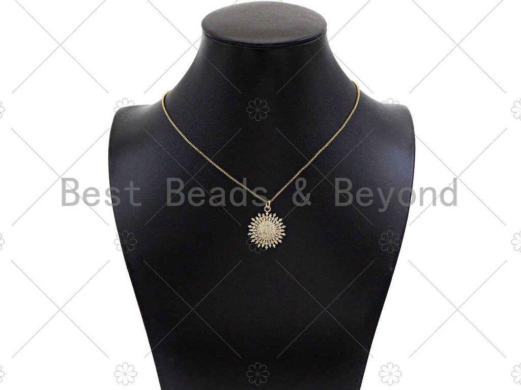 Gold Silver Sunflower Radical Flower Pendant,Cubic Zirconia Silver/Gold Charm, Necklace Bracelet Charm Pendant, 21x24mm, Sku#LK294