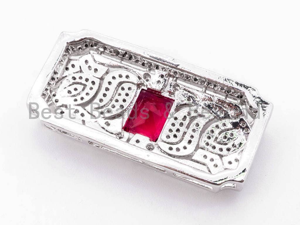 CZ Micro Pave Square/Rectangular Pendant/Connector/Jewelry Link Connector, 38x18mm, SKU#F276