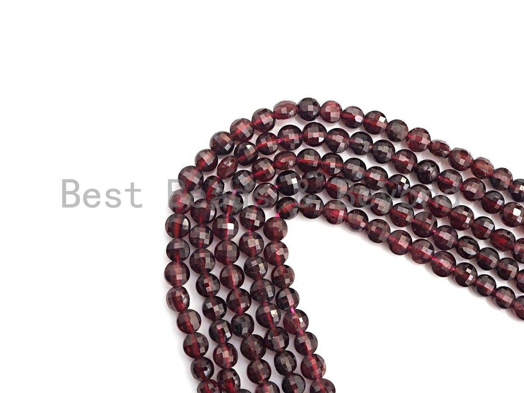 High Quality Natural Garnet CheckerBoard Cut Coin Shape beads, 4mm Turtle Shell Cut Garnet Beads, 16" Full Strand, sku#U812