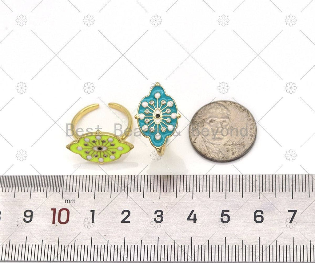Colorful Enamel Evil Eye On Oval Flower Open Ring,Sku#O84