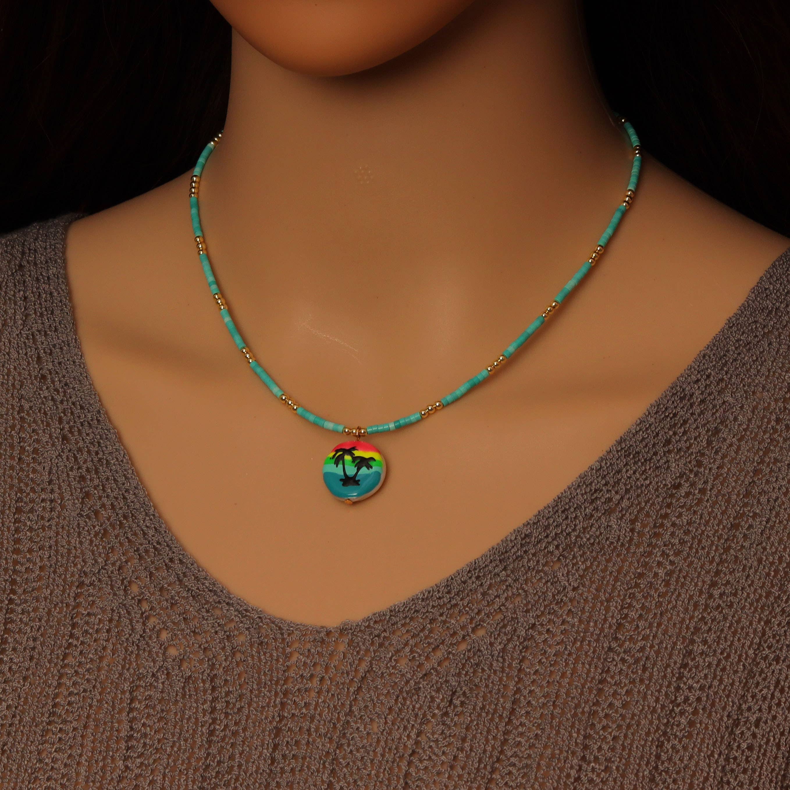 Green Gemstone Beads with Gold Spacer Necklace, sku#EF552