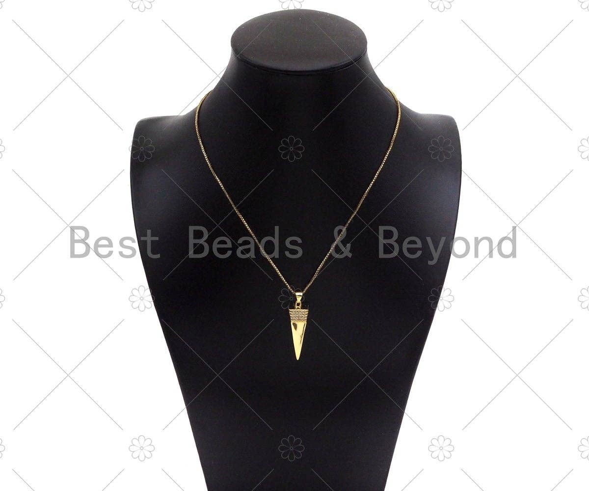 CZ Micro Pave 3D Pyramid Shape Pendant/Charm,18K Dainty Gold Charm, Necklace Bracelet Charm Pendant,10x33mm,Sku#LK301