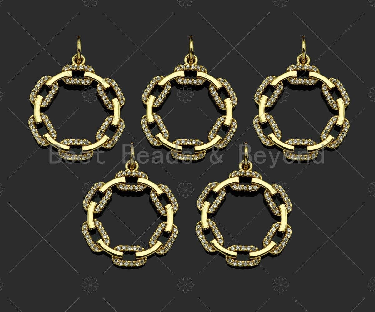 Gold Filled CZ Micro Pave Oval Link Round Pendant, 18K Gold Filled Charm, Necklace Bracelet Charm Pendant,22x25mm,Sku#LD122