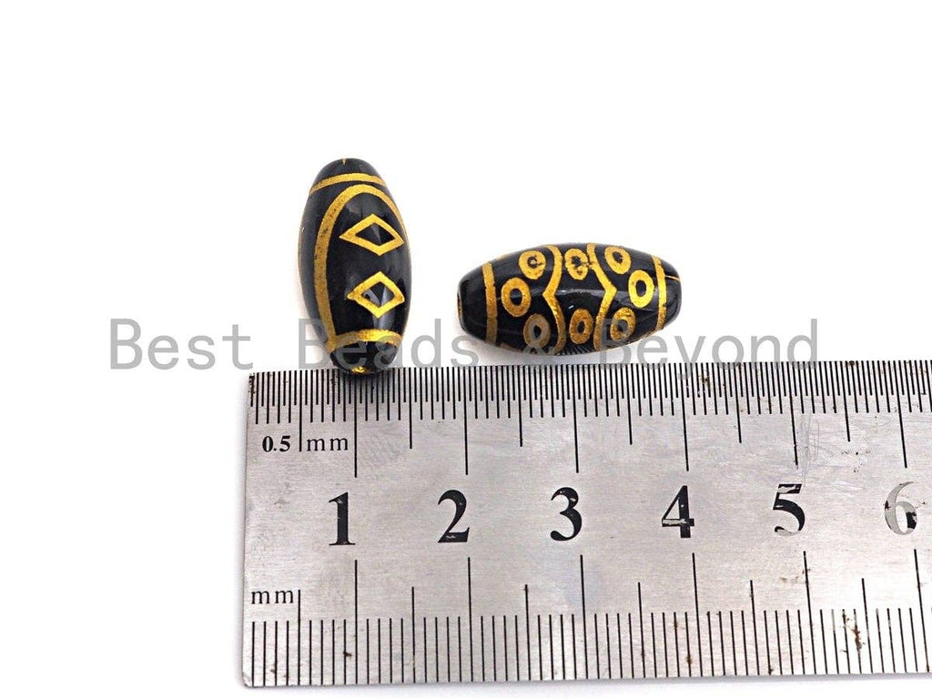 Natural Tibetan Agate Oval Shape Beads, Black Gold Dzi beads, Barrel Agate Beads, 10x20mm, sku#U593