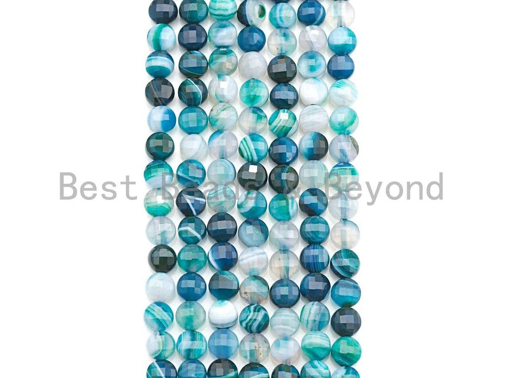 Double Sided Turtle Shell Cut Natural Agate Button Shape beads, 6mm/8mm/10mm Natural Green Blue Agate Beads, 15.5" Full strand, Sku#UA04