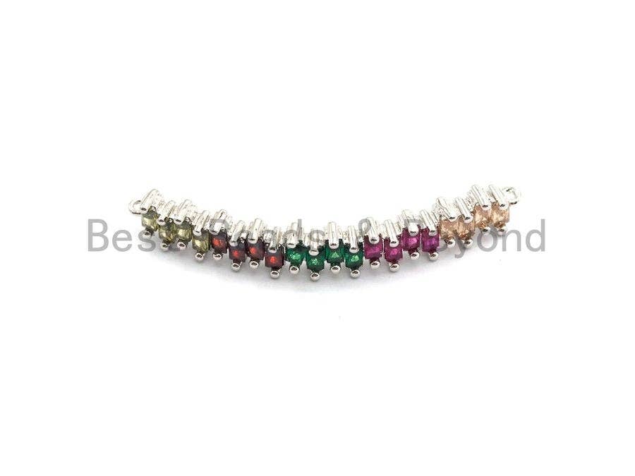 Rainbow CZ Micro Pave Bar Connector for Bracelet/Necklace, Link Connector, Spacer Connector, 7x41mm,sku#E431C