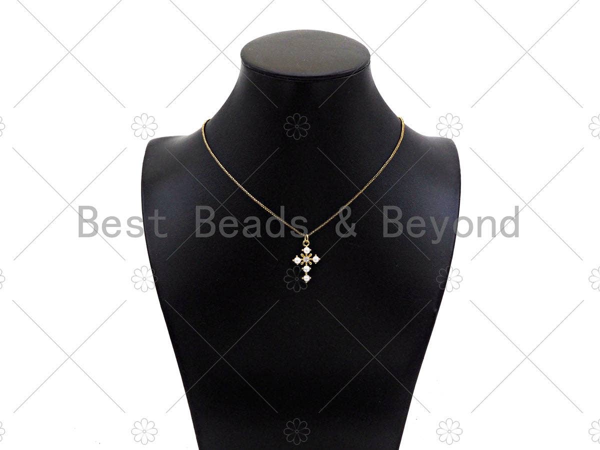 Gold Filled CZ Micro Pave Pearl On Cross Shape Pendant, 18k Gold Filled Mother of Pearl Charm, Necklace Bracelet Pendant, 23x15mm,Sku#LD103
