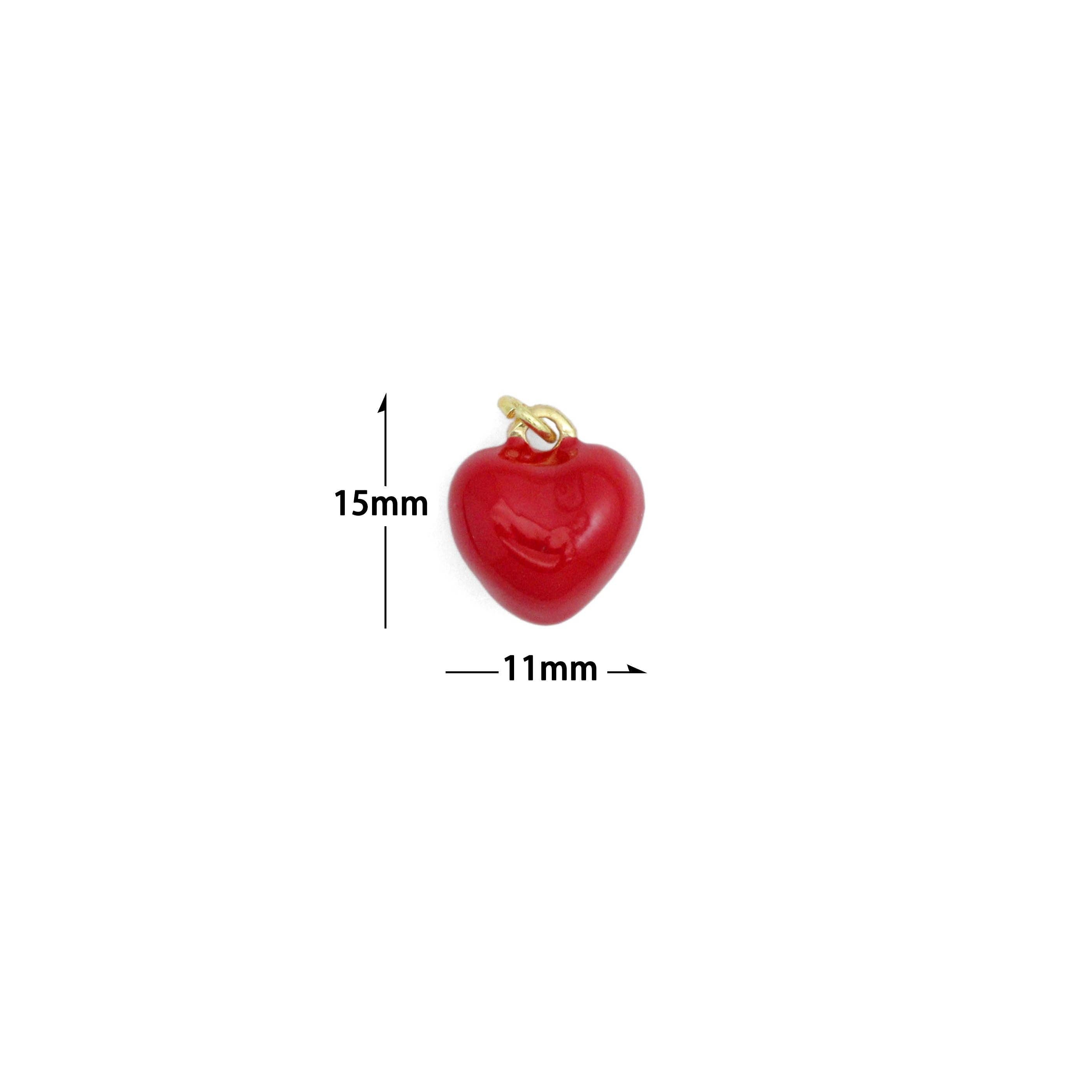 Red Enamel Puffy Heart Charm Pendant,Sku#LD711