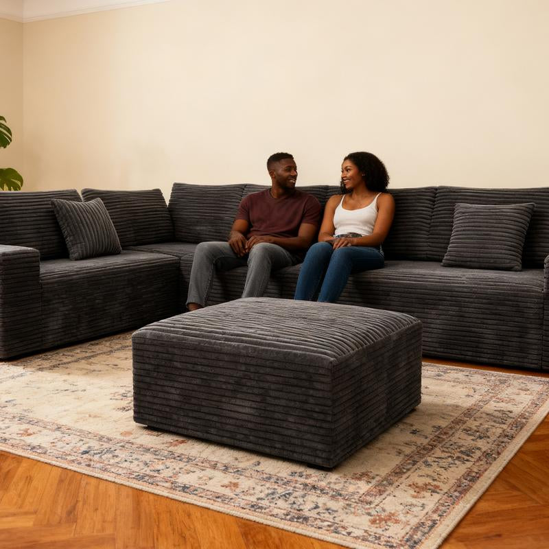 Luxury Corduroy Boneless Sofa with Matching Ottoman. This Footstool Is Suitable for Living Rooms, Bedrooms and Apartments. It Requires No Assembly and Is Made of Comfortable Flannel Fabric.