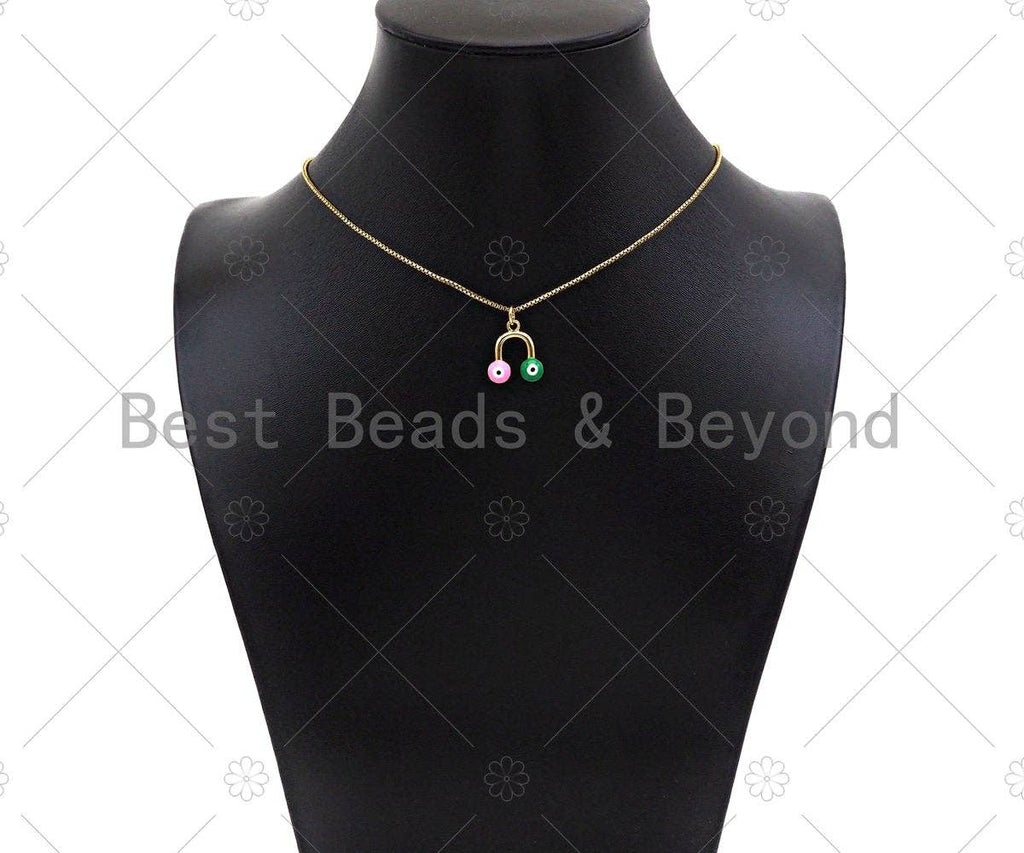 18k Dainty Gold U Shape With Enamel Evil Eye Pendant/Charm, Colorful Enamel Evil Eye Charm, Necklace Bracelet Charm,14x15mm, Sku#LK247