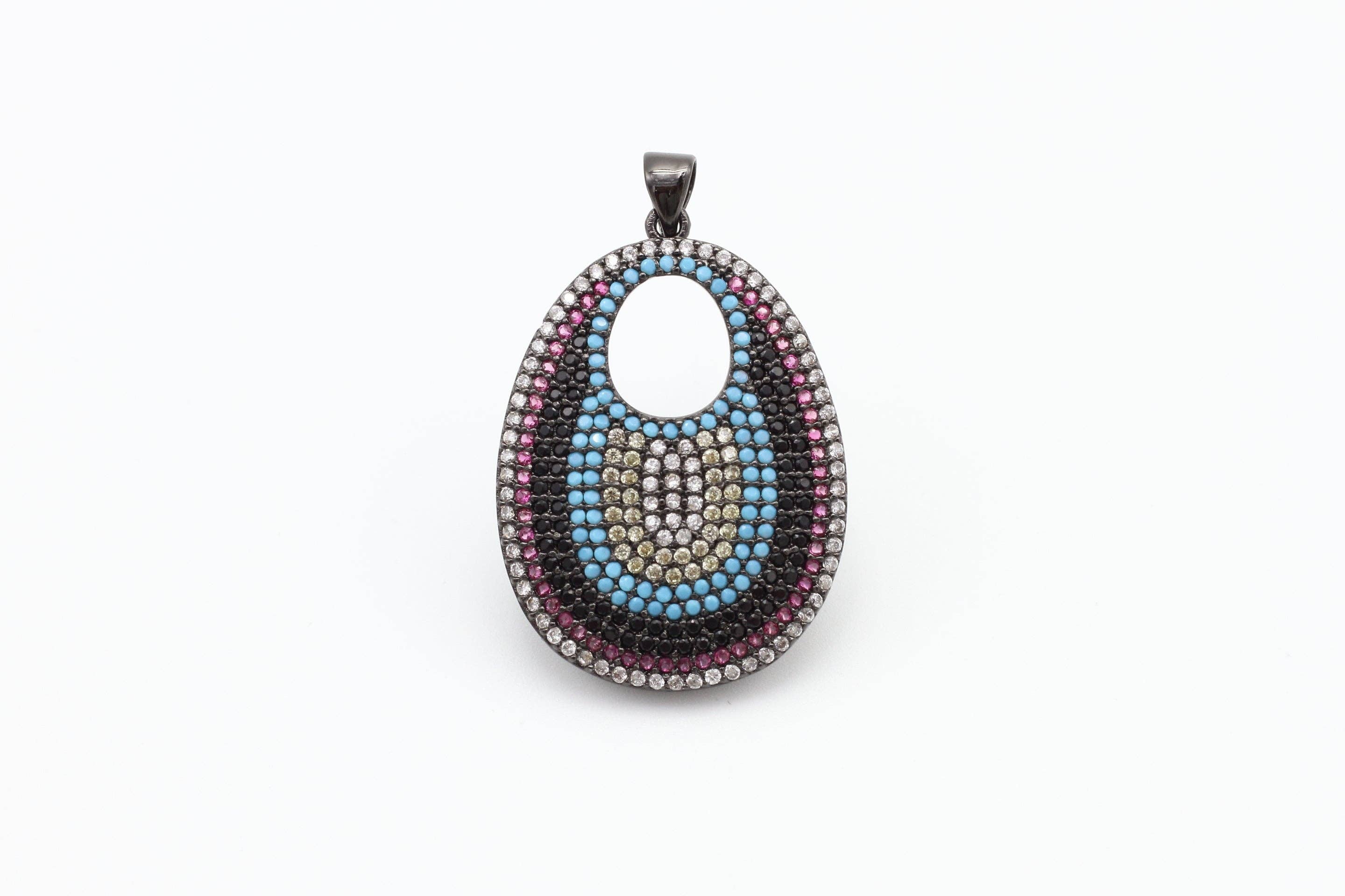 CZ Micro Pave Round Go-Go Evil Eye Pendant, Cubic Zirconia Pendant,23x37mm, sku#F8C