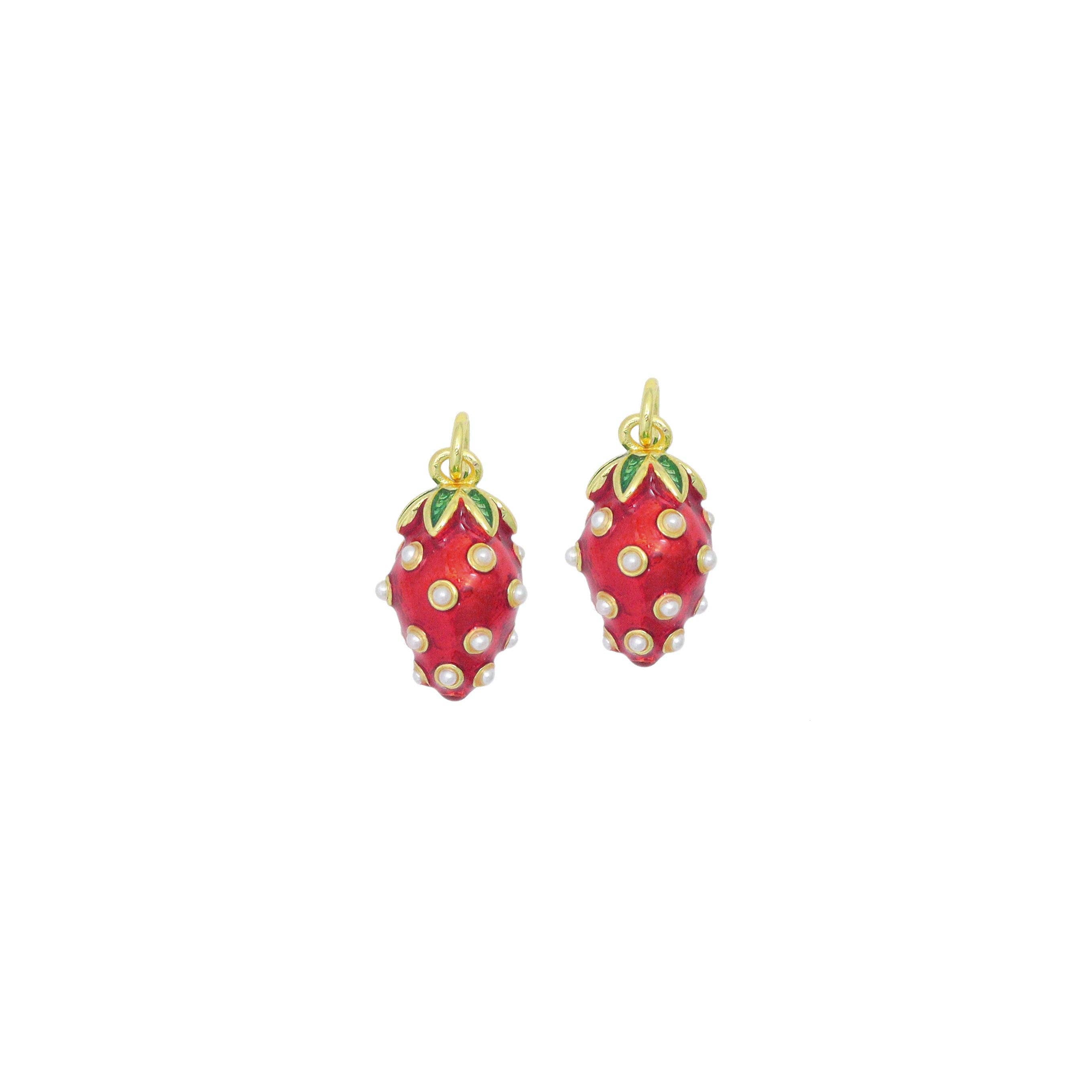 White Pearl Strawberry Charm Pendant,Sku#LD724