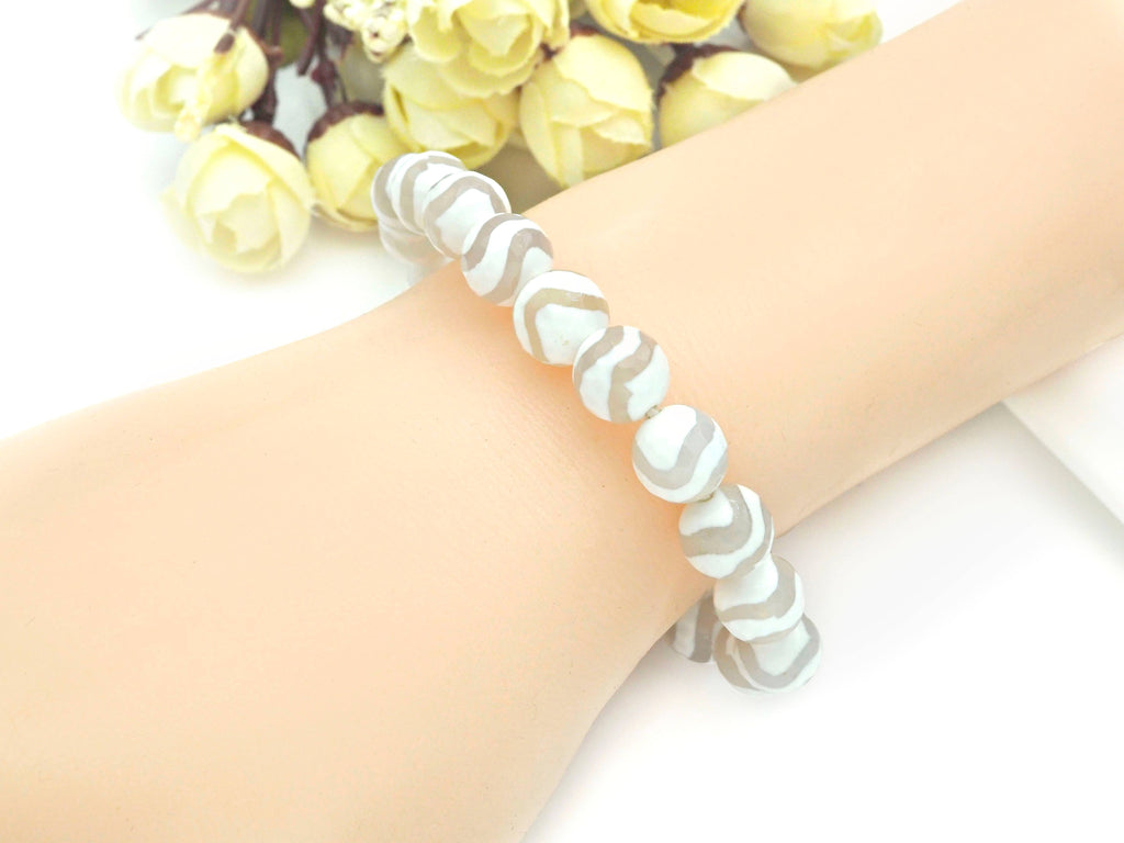Natural White Tibetan Agate Stretchy Bracelet,U1092