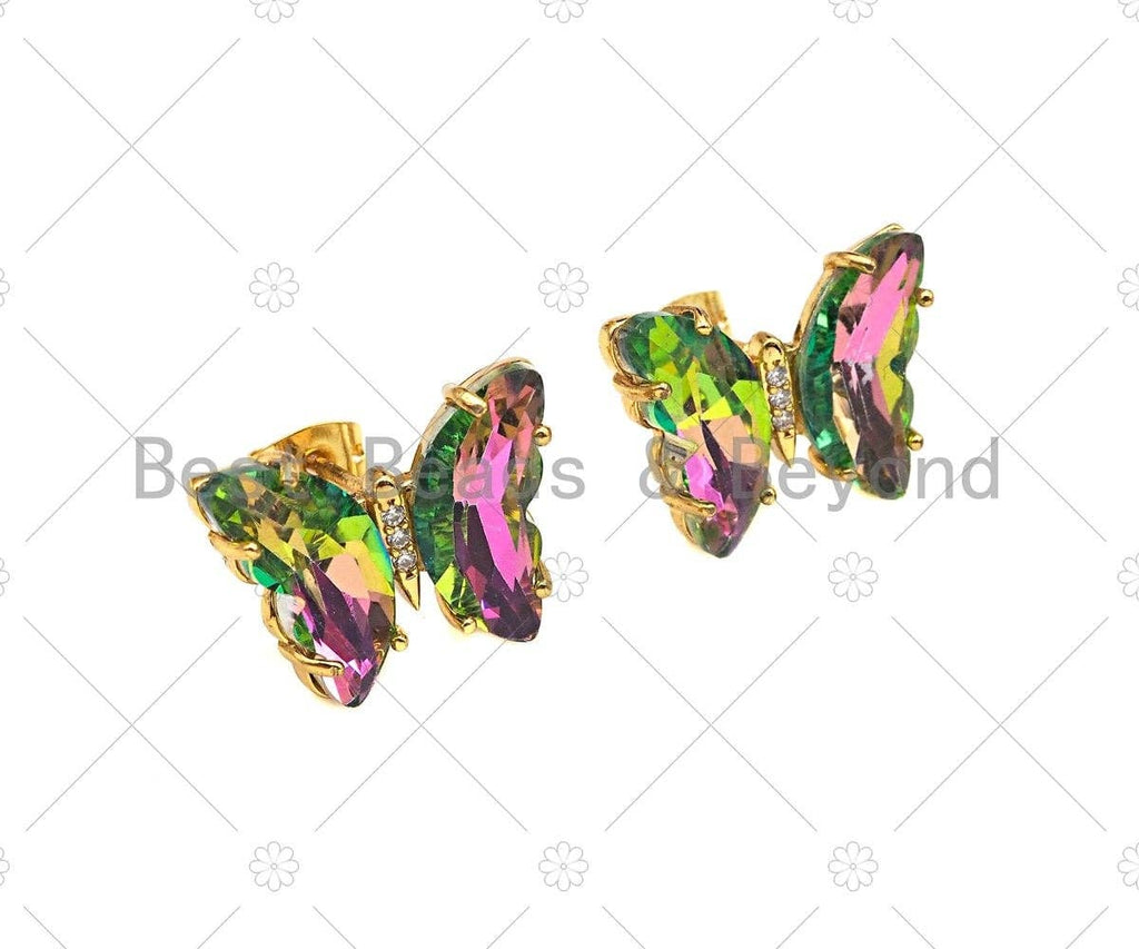 Colorful Glass Butterfly Stud Earrings, Glass Quartz Earrings, Necklace Bracelet Acrylic Butterfly Earrings,19x15mm,Sku#LD88