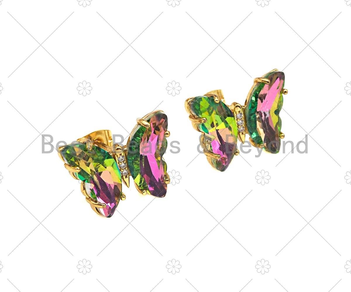 Colorful Glass Butterfly Stud Earrings, Glass Quartz Earrings, Necklace Bracelet Acrylic Butterfly Earrings,19x15mm,Sku#LD88