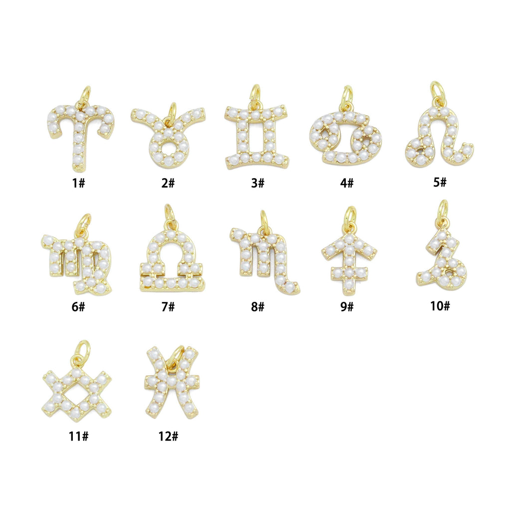 Gold White Pearl Zodiac Symbol Charm Pendant,Sku#A482
