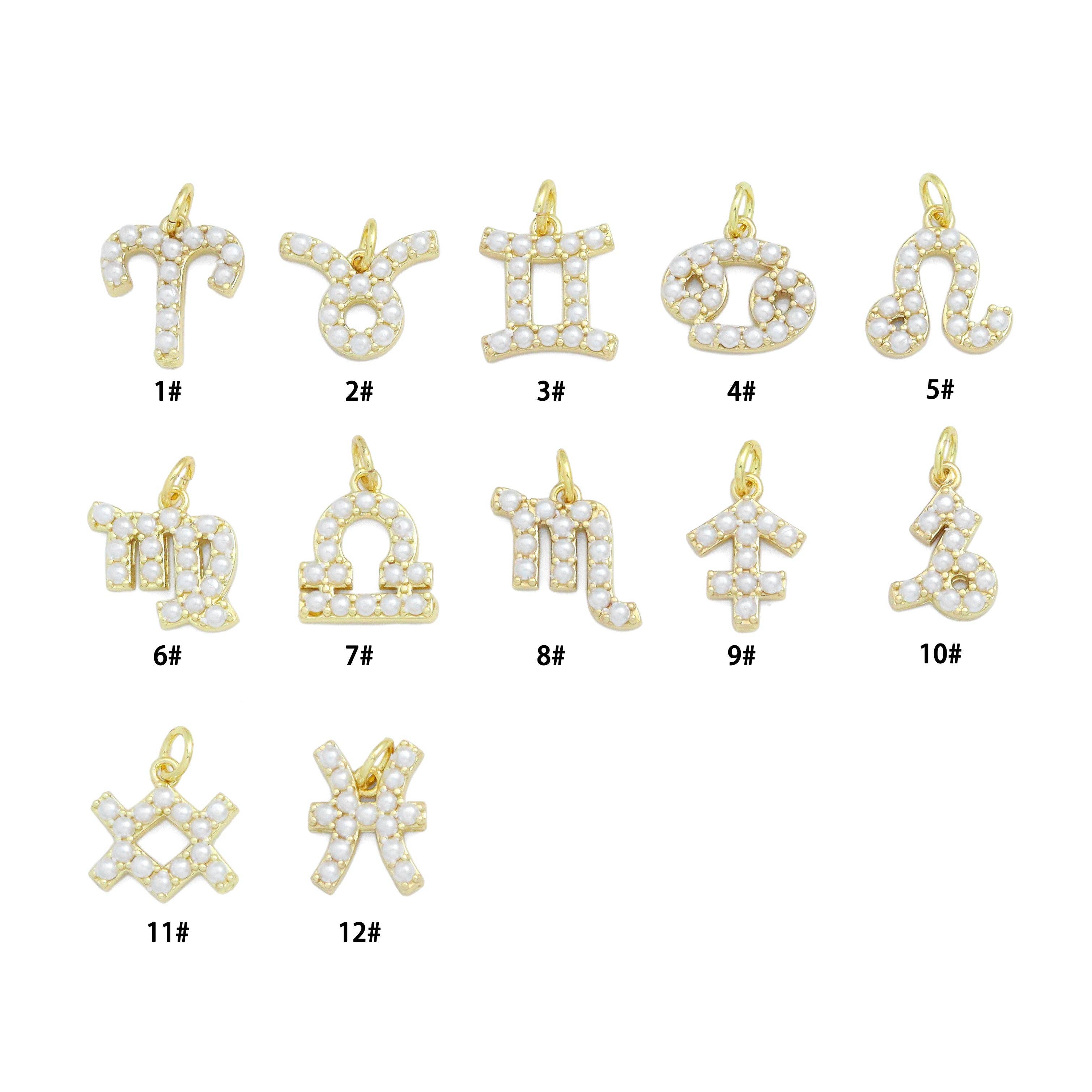 Gold White Pearl Zodiac Symbol Charm Pendant,Sku#A482