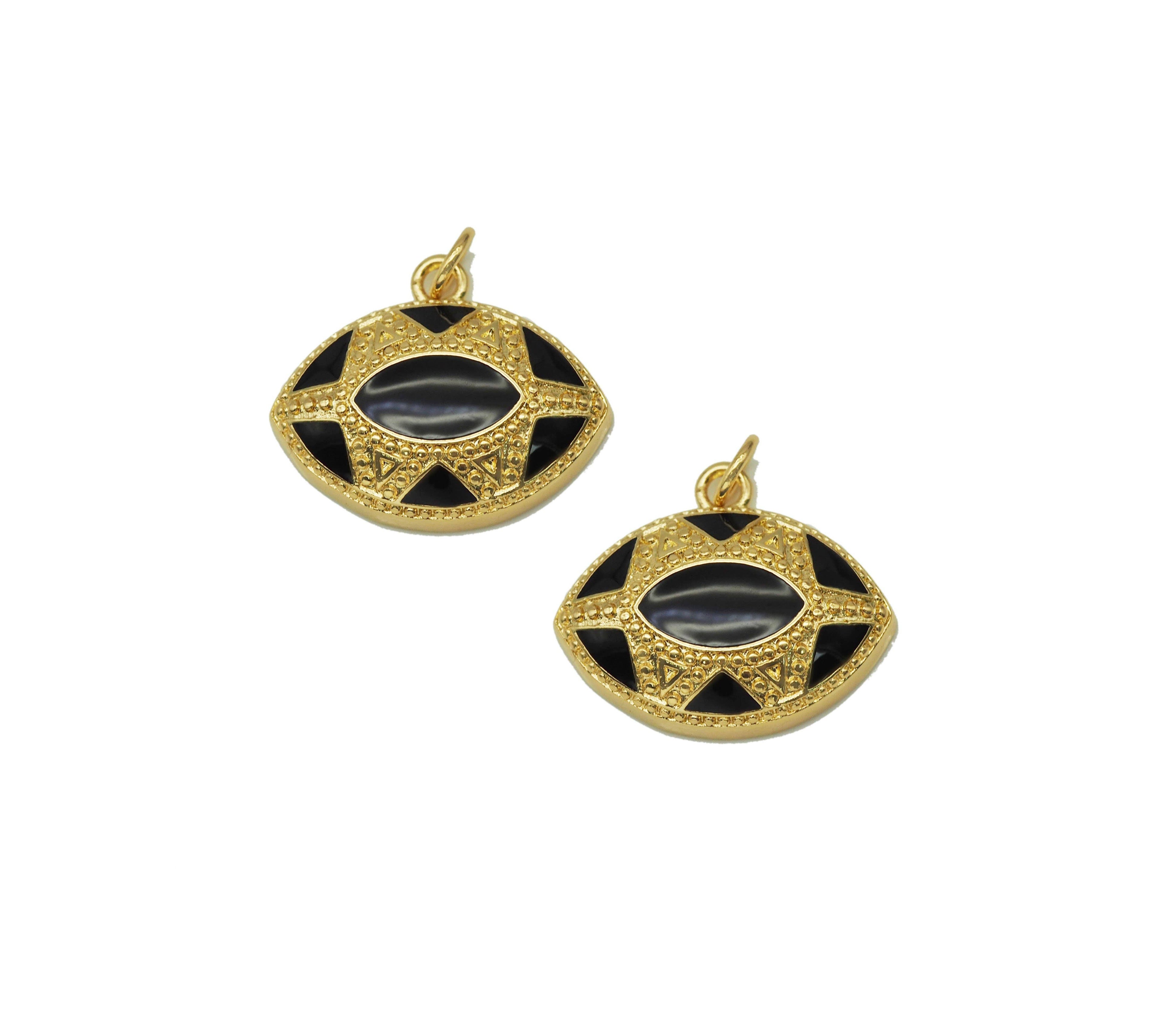 Black Enamel Evil Eye Oval Charm, Sku#Y699