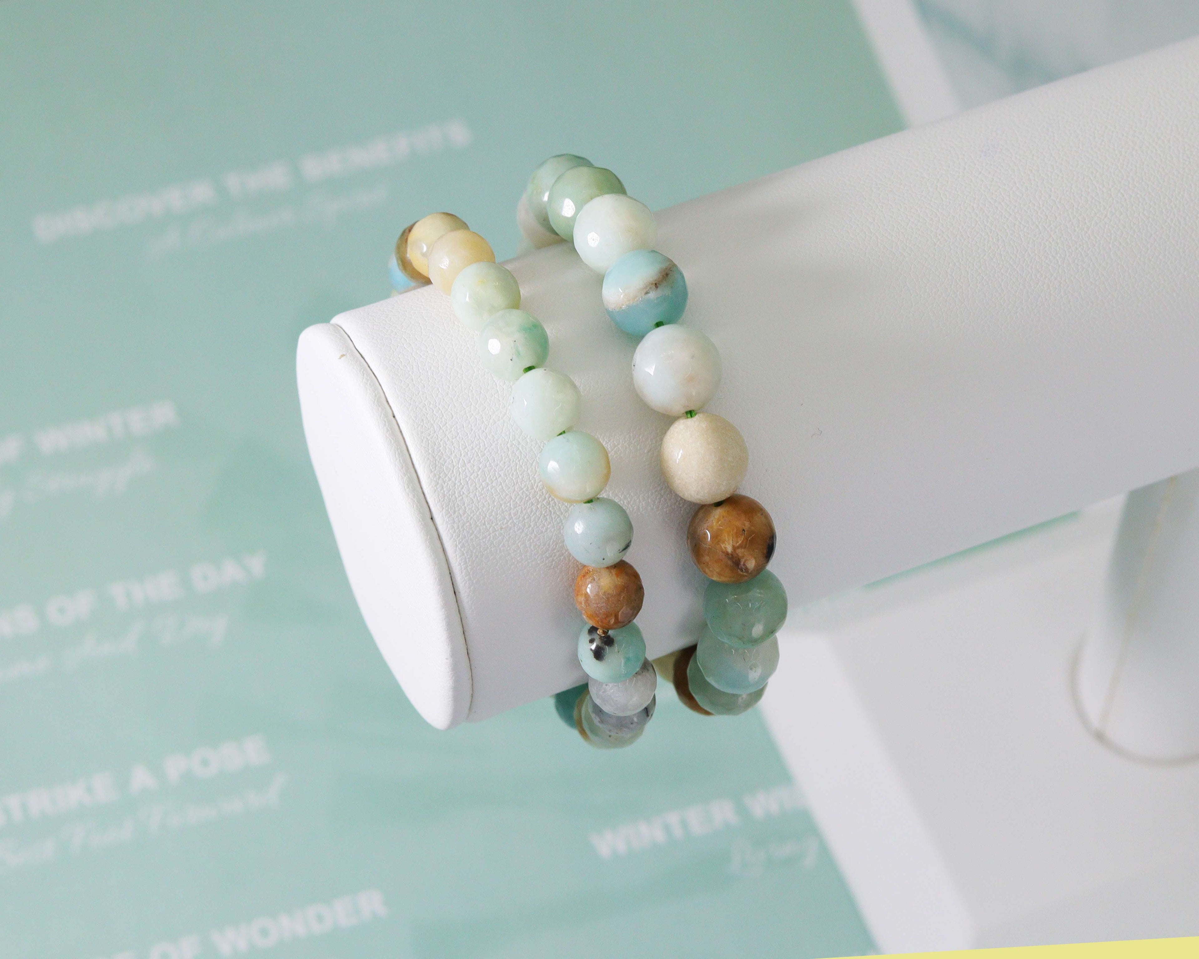 Round Faceted Amazonite Stretchy Bracelet, Sku#EF113