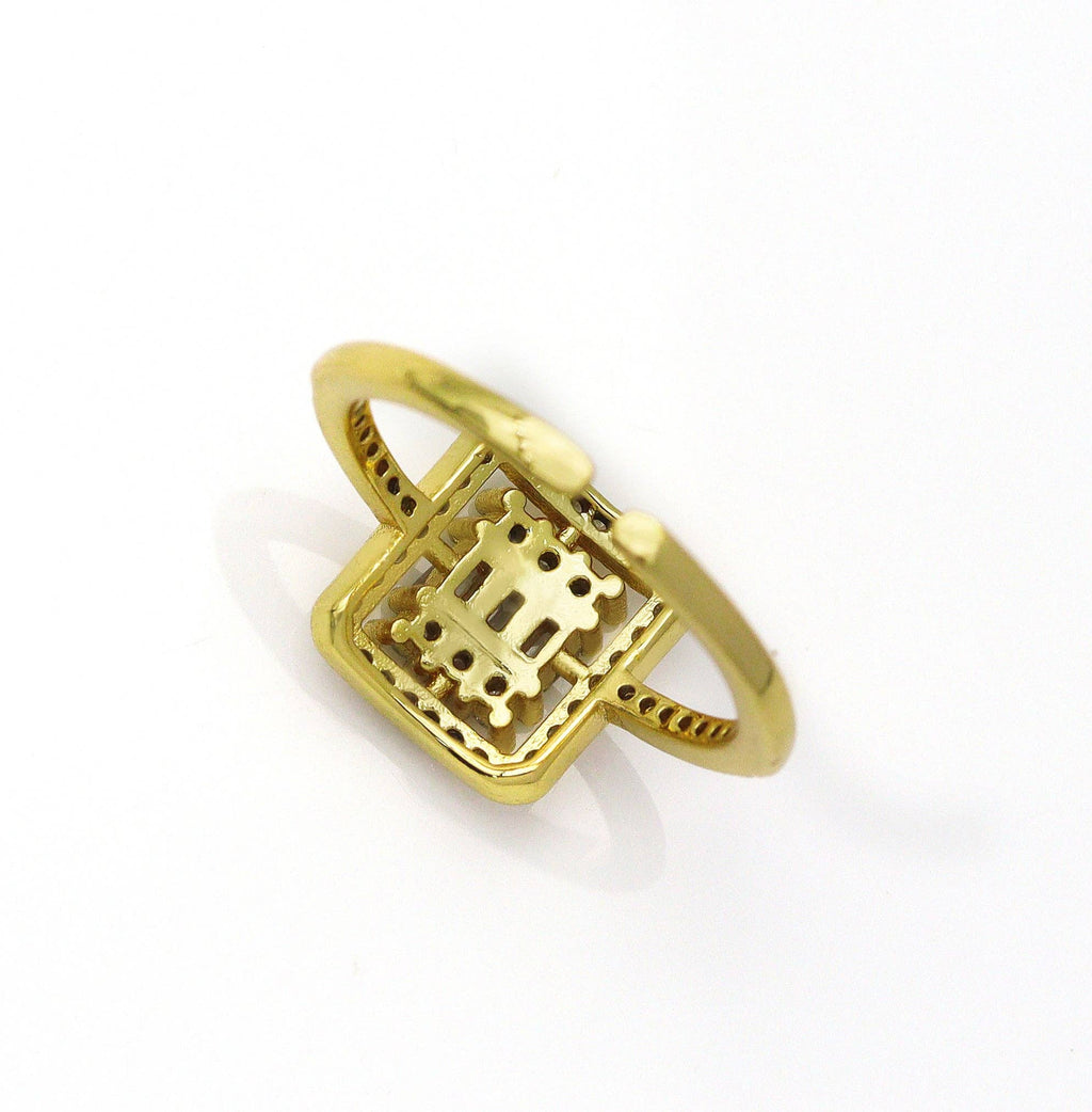 CZ Gold Square Adjustable Ring, Sku#LD323