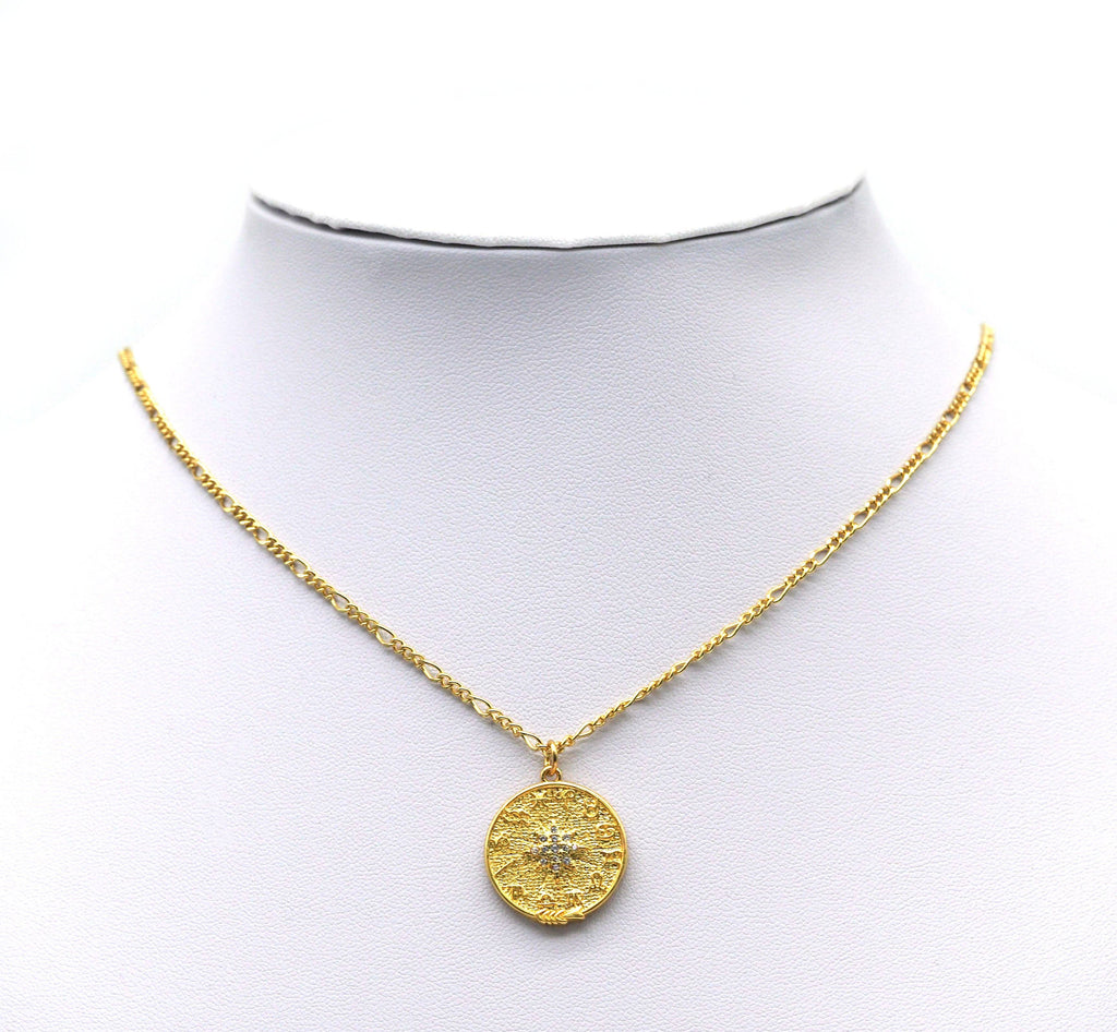 CZ North Star On Round Coin Charm, Sku#Y684