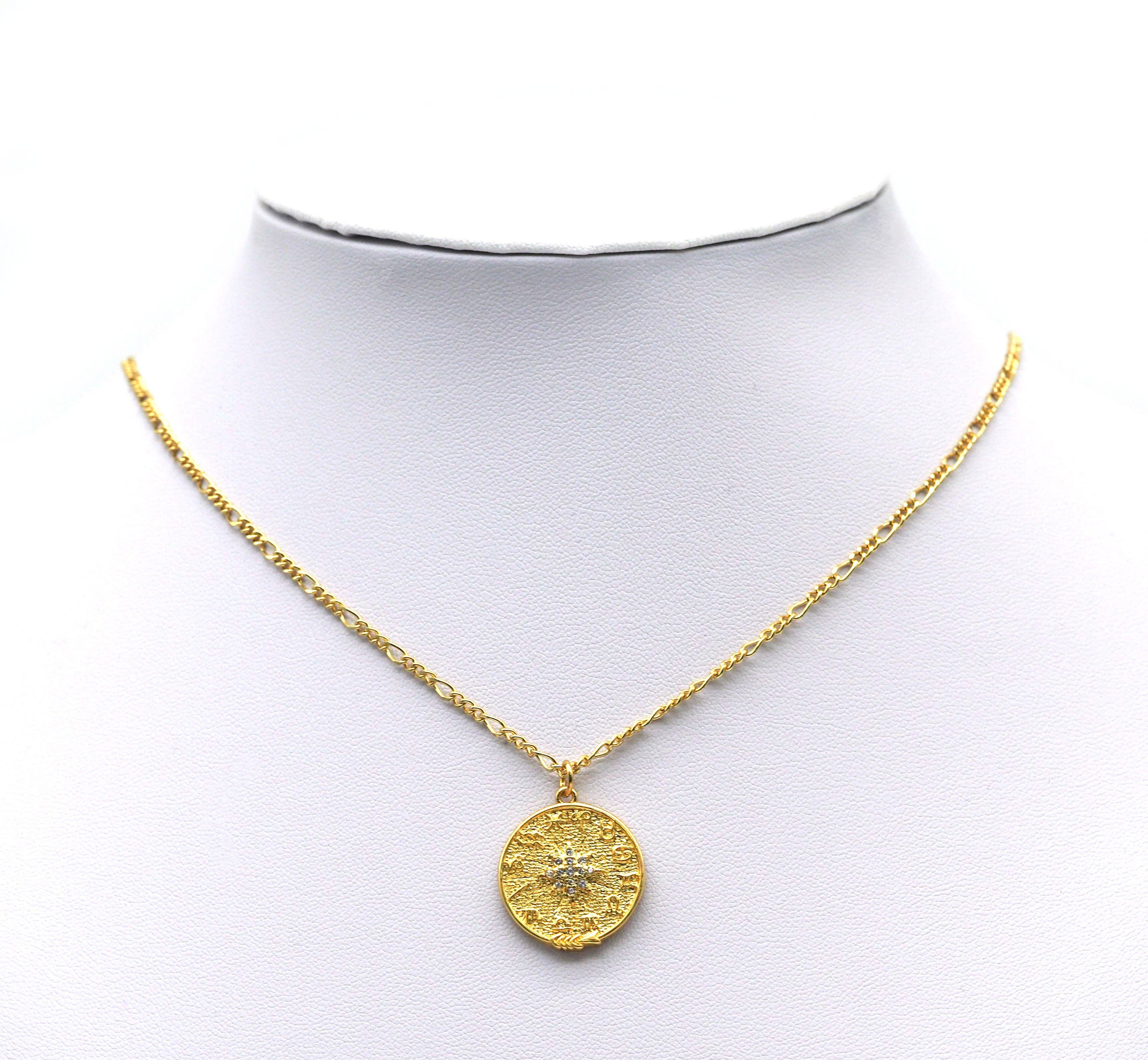 CZ North Star On Round Coin Charm, Sku#Y684
