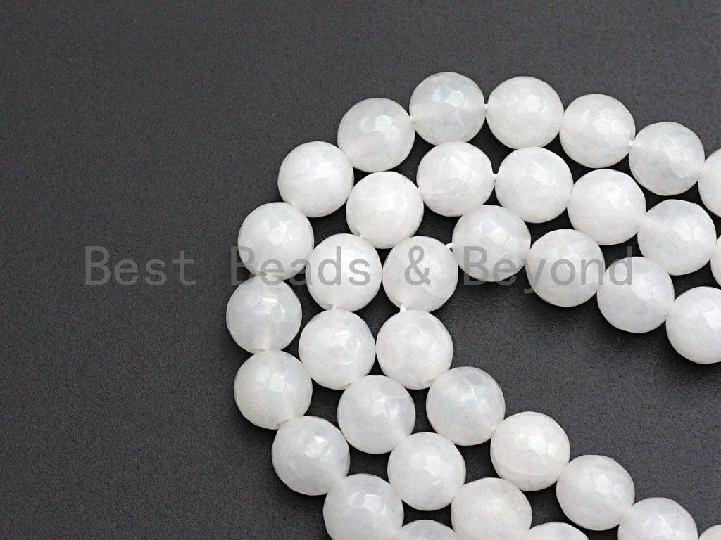 High Quality Faceted Round Jade, 6mm/8mm/10mm/12mm White Faceted Jade Beads, Natural Gemstone Beads, Sku#U579