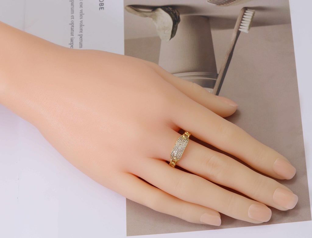 CZ Gold Oval Center Link Ring, Sku#LK737