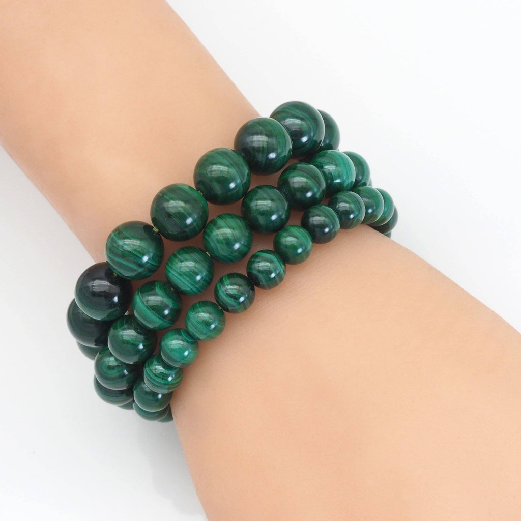Genuine Malachite Round Smooth Stretchy Bracelet, Sku#EF441